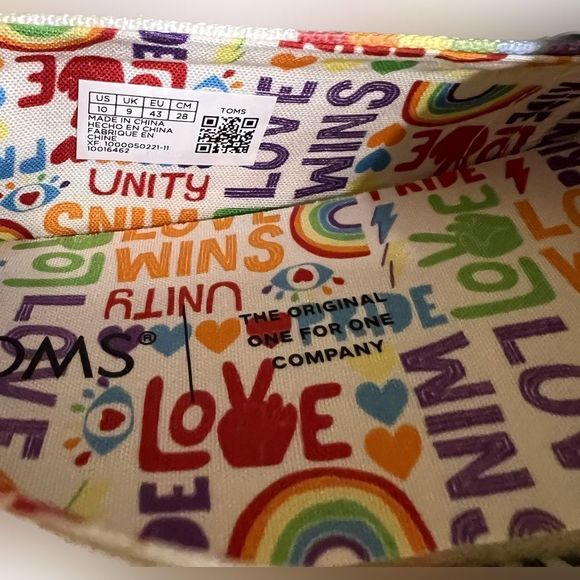 Toms Alpargata Men's White Unity Rainbow Canvas Shoes Size 10 New NWT - Picture 9 of 9
